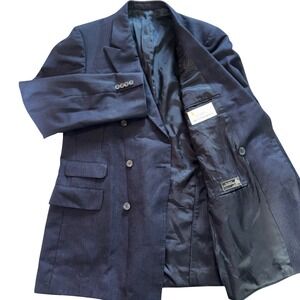 Aquascutum London Saks Fifth Avenue Navy Pinstripe Virgin Wool Blazer 42R Mens